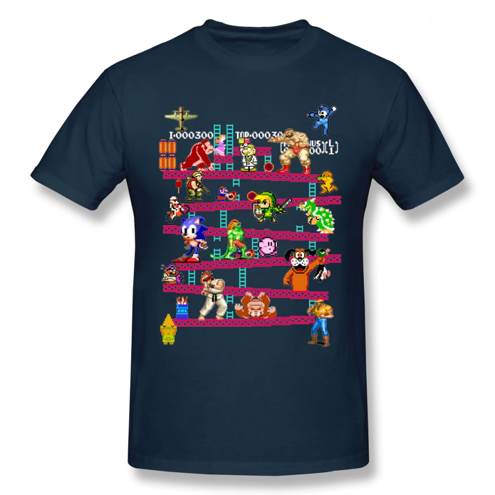 Футболка для аркадной игры Donkey Kong Collage, футболка в винтажном стиле для игры FC, футболка из хлопка размера плюс LA Camiseta - Цвет: Тёмно-синий
