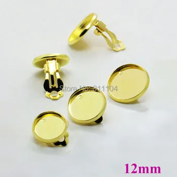 

Golden tone Blank Earrings Bases w/ 12mm Inner Round Bezel Cabochon Settings Clip Earrings DIY Crafts Making Jewelry Findings