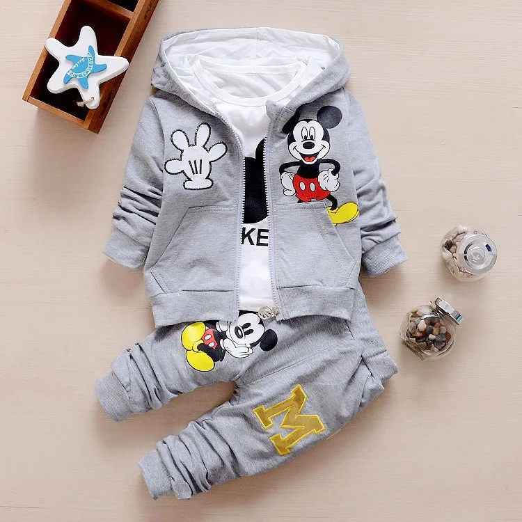 

New children Kids Boys Clothing Mickey Set boy 2018 Autumn Winter 3 Piece Sets Hooded Coat Suits Fall Cotton Baby Boy Clothes