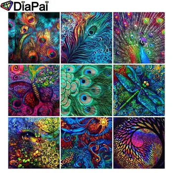 

DIAPAI 5D DIY Diamond Painting Full Square/Round Drill "Colored feather peacock" 3D Embroidery Cross Stitch 5D Decor Gift
