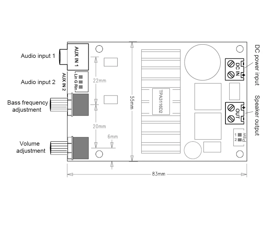 AIYIMA TPA3116 усилитель сабвуфера плата TPA3116D2 аудио усилители 100 Вт Бас выход DC12-24V