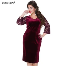 COCOEPPS Large Size Thicken lace Autumn Winter Women Velvet Dress L-6XL Female Clothing Plus Size Red Tunic Dress Vestidos