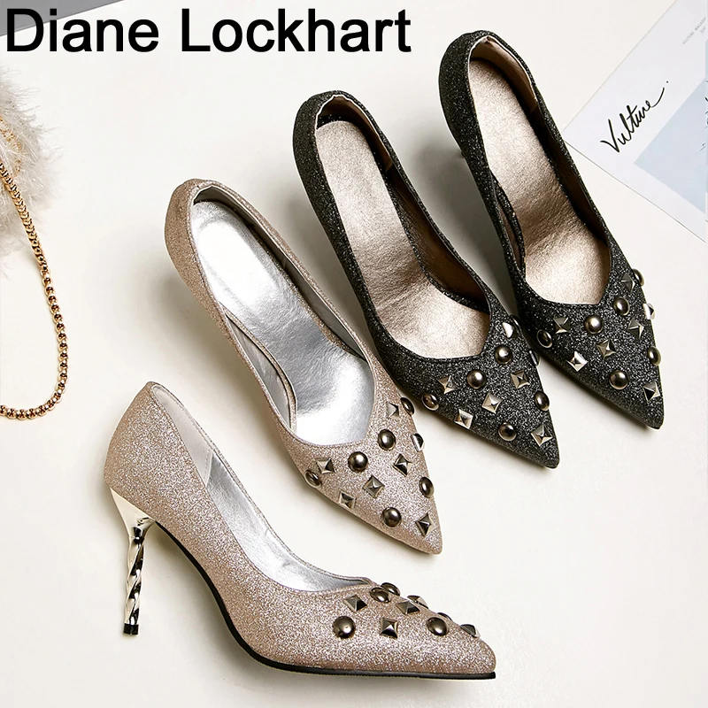 

Pumps Women Shoes Rivet high-heeled Sexy pumps Stiletto heel 8 cm Wedding Party Pointed Toe Pump Chaussures woman Rivet shoes