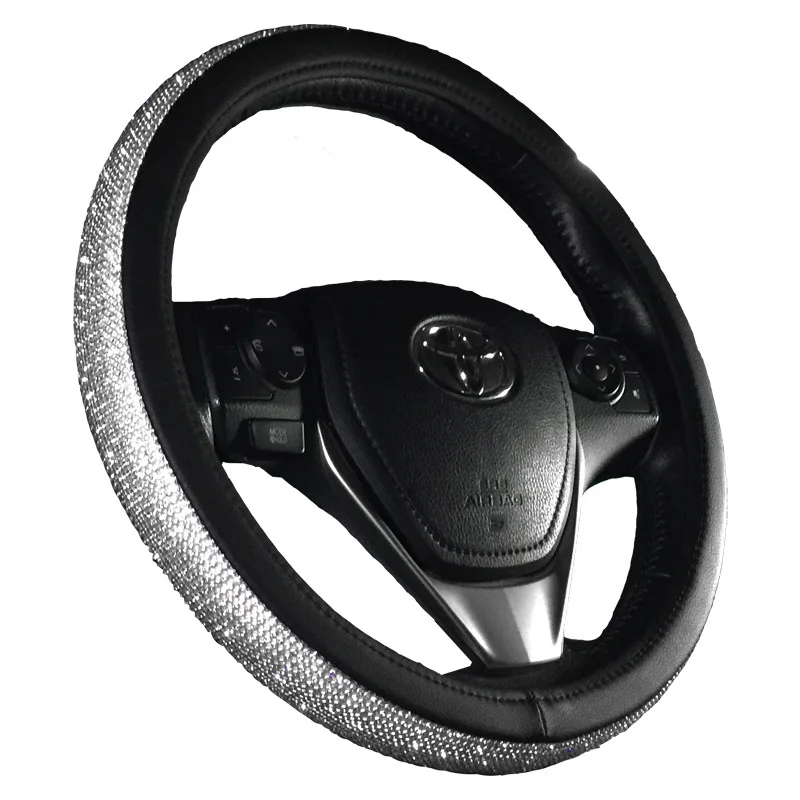 38 см со стразами кожаные чехлы на рулевое колесо крышка на руль - Название цвета: Черный