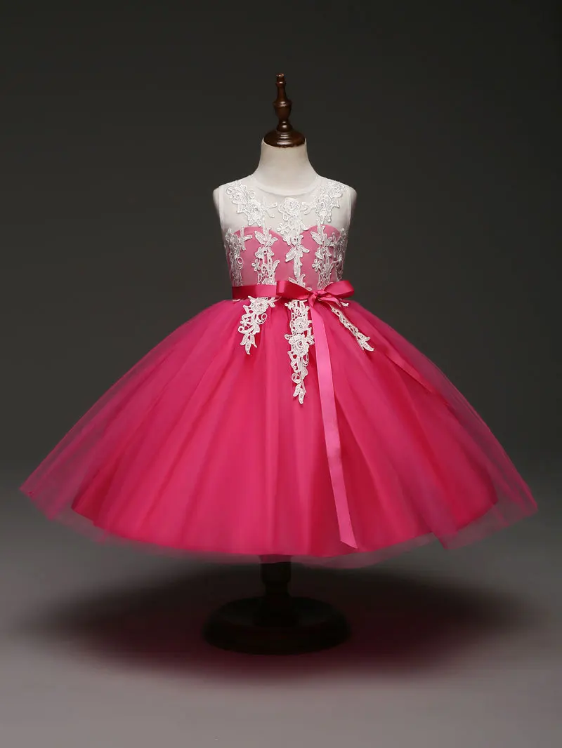 

New Wedding Dresses for Little Girls White Lace Red Mint Purple Navy Hot Pink Children Party Dress 3 To 7 Years Kids Clothes
