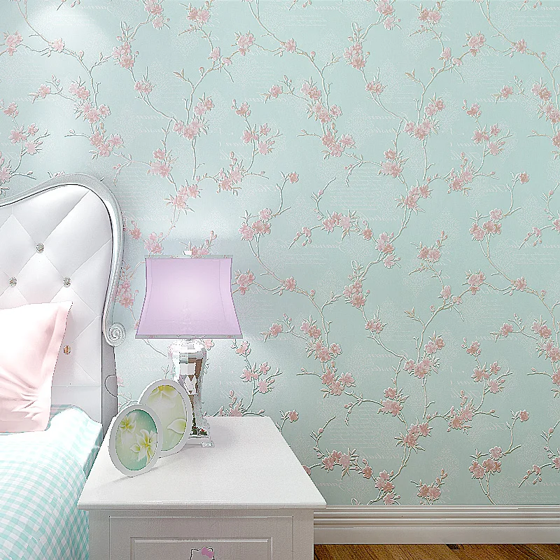 Plum Blossom 3D Embossed Wall Paper Roll 3D Stereo Pink Floral Wallpapers for Bedroom Small Flower Blue Wedding Room Wallpapers