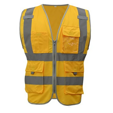 SFvest hi vis жилет защитные жилеты Мульти Карманы флуоресцентный желтый оранжевый варианты нескольких цветов шелкография логотип печать - Цвет: GOLDEN