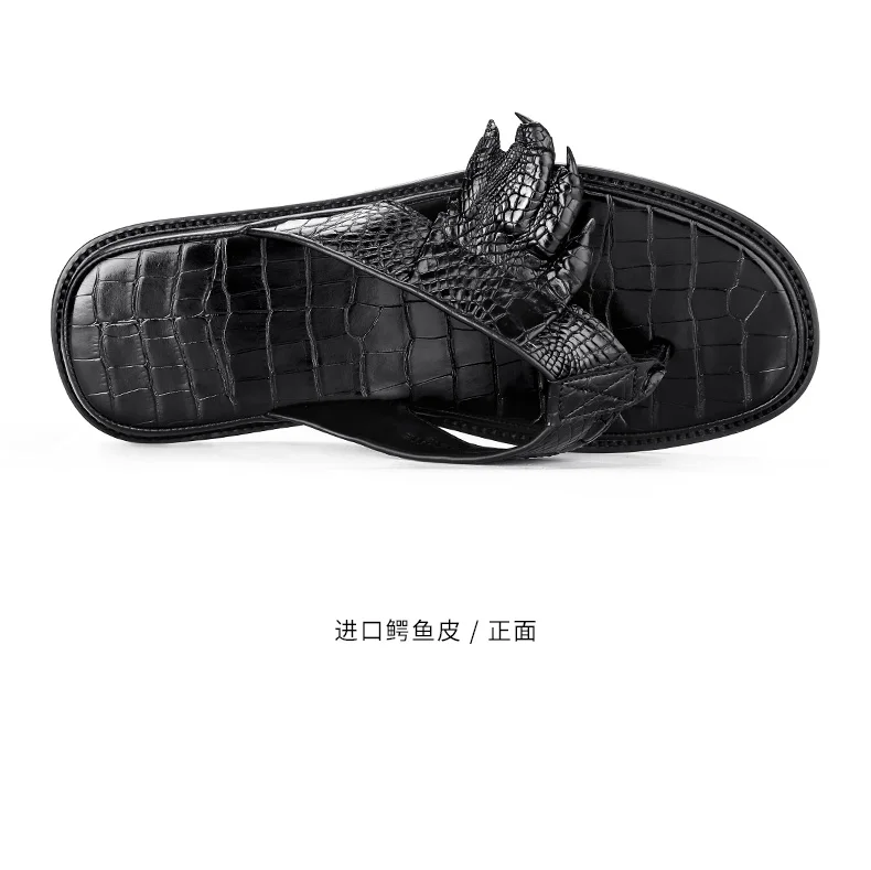 real genuine crocodile skin men summer shoe slipper black color high end quality crocodile belly skin men summer shoe