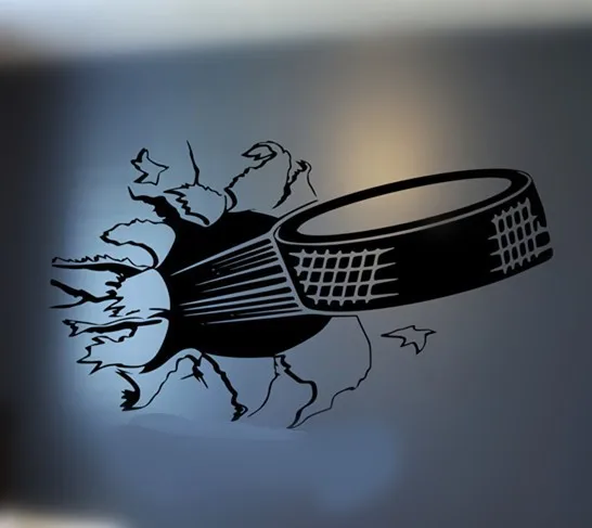 

Sports Hockey Puck Bursting Through Wall Decal Living Room Dids Room Decor Vinyl Carving Wall Decal Sticker for Home Decoration