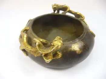 

old decorated Chinese handwork copper incense burner Pen to wash 2 dragon