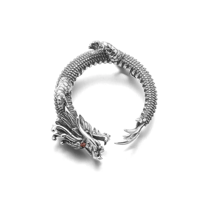 Us 6 до 11 S925 стерлингового серебра ювелирные кольца дракона с гранатом натуральный камень Винтажное кольцо для мужчин ювелирные изделия 694