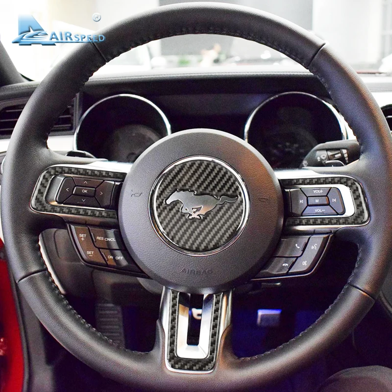 Online Emblema del volante de fibra de carbono de la velocidad del aire para las pegatinas del coche de Ford Mustang accesorios del coche 2015 2016 2017