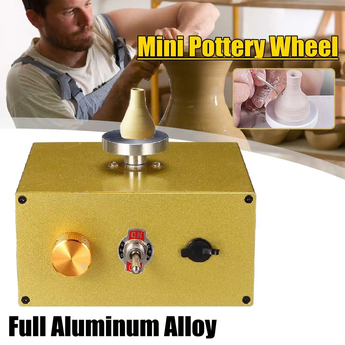 New aluminum fingertip mini pottery wheel 4.5cm turntable knob stepless speed change ceramic machine pull machine plug-in