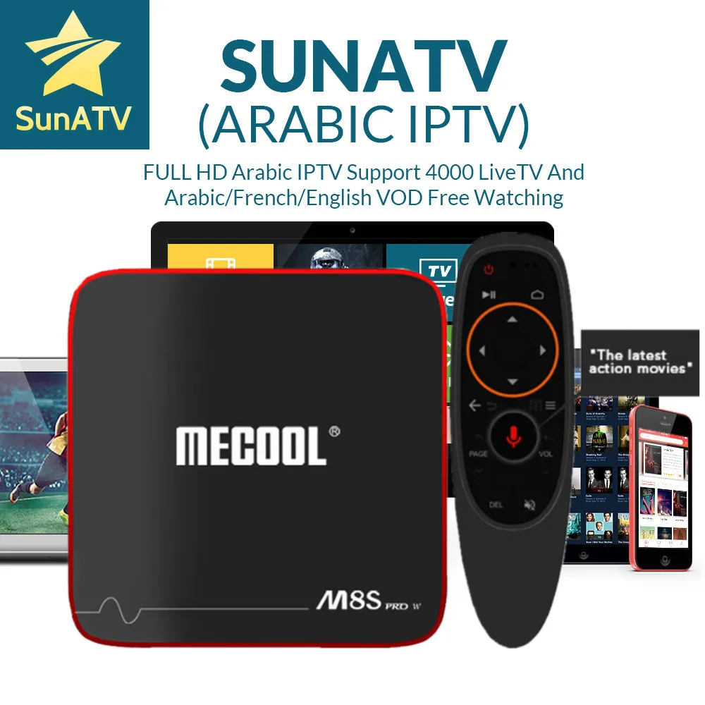 

1 Year IPTV SUNATV in M8S PRO W Voice Control System Android 7.1 IPTV Box 2/16G Arabic IPTV French IPTV turkish Netherland Spain