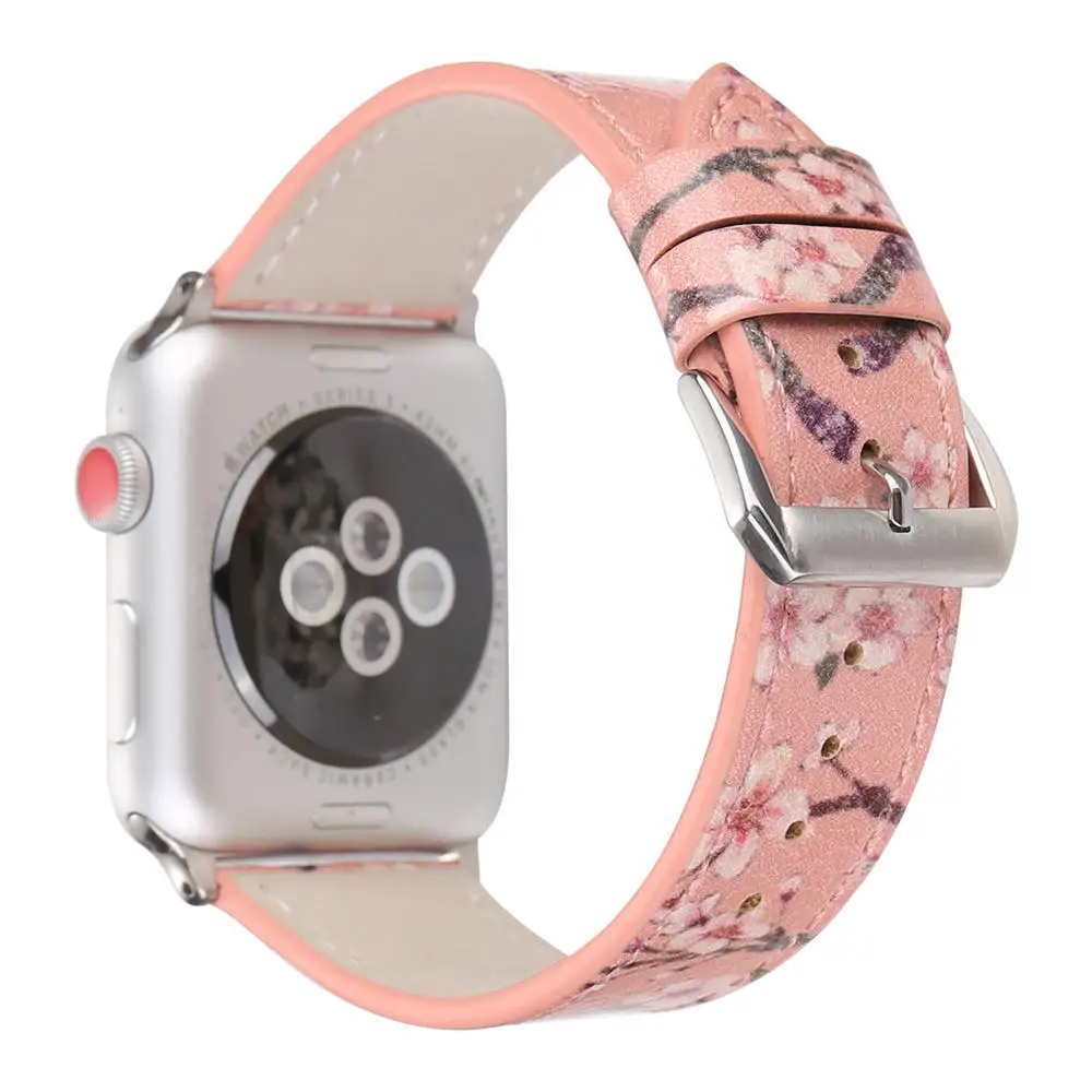 Дизайн с цветочным принтом кожаный ремешок для наручных часов для Apple Watch, 38, 42 мм браслет вишня в цвету ремешок для iwatch