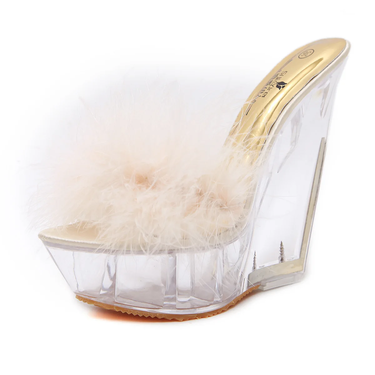 

Lady Sexy Sweat Dress Party Shoes Women Summer High Heels Sandals Transparent Crystal Platform Wedges Fur Shoes 14 CM Jelly