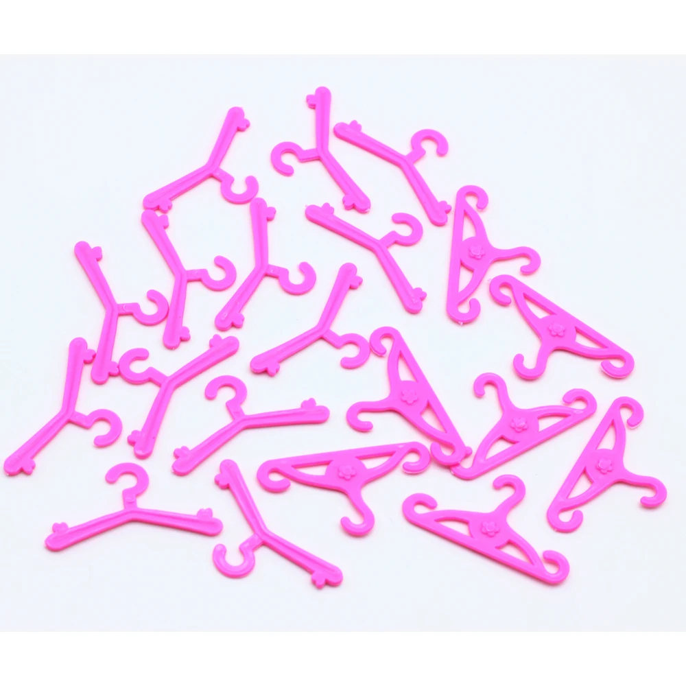 20 Pcs Plastic Pink Hangers for Barbie Doll Dress Clothes ACCESSORIES Mixed