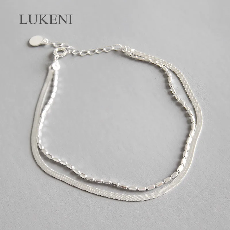 Lukeni Лидер продаж S925 стерлингового серебра личности двойной слой Серебряный Браслеты для девушки, чтобы подарок ювелирные изделия