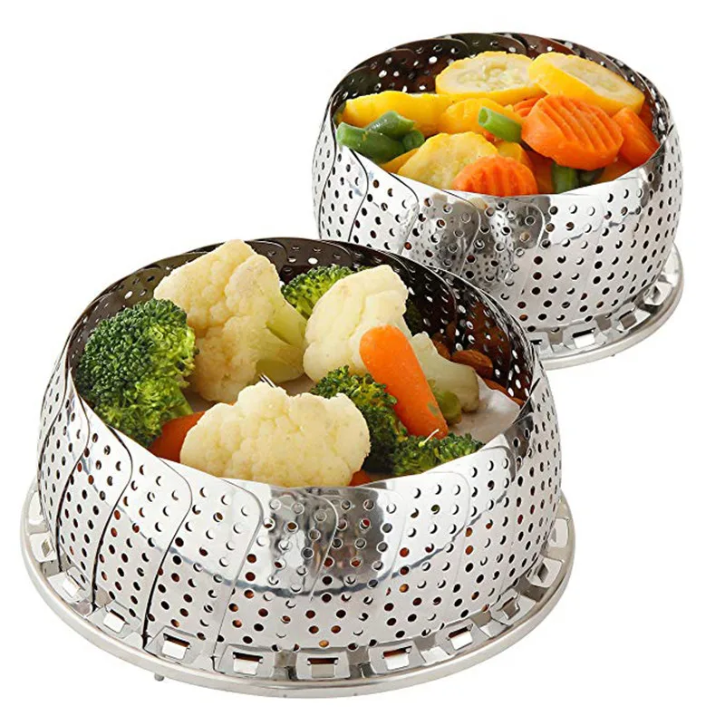 

2017 High Quality Stainless Steel Steamer 9/11 Inch Food Fruit Vegetable Basket Steamers Kitchen Folding Steamer Bowl CK0001