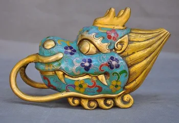 

Christmas China bronze Cloisonne Enamel Gilt Dragon head statue Tea Pot Flagon Tanks Crock Halloween