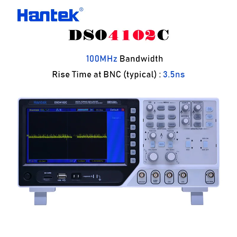 Hantek 2 CH цифровой осциллограф 70-200 МГц 1GS/s, 1 канал произвольный/функциональный генератор сигналов " TFT цветной дисплей DSO4000C - Цвет: DSO4102C