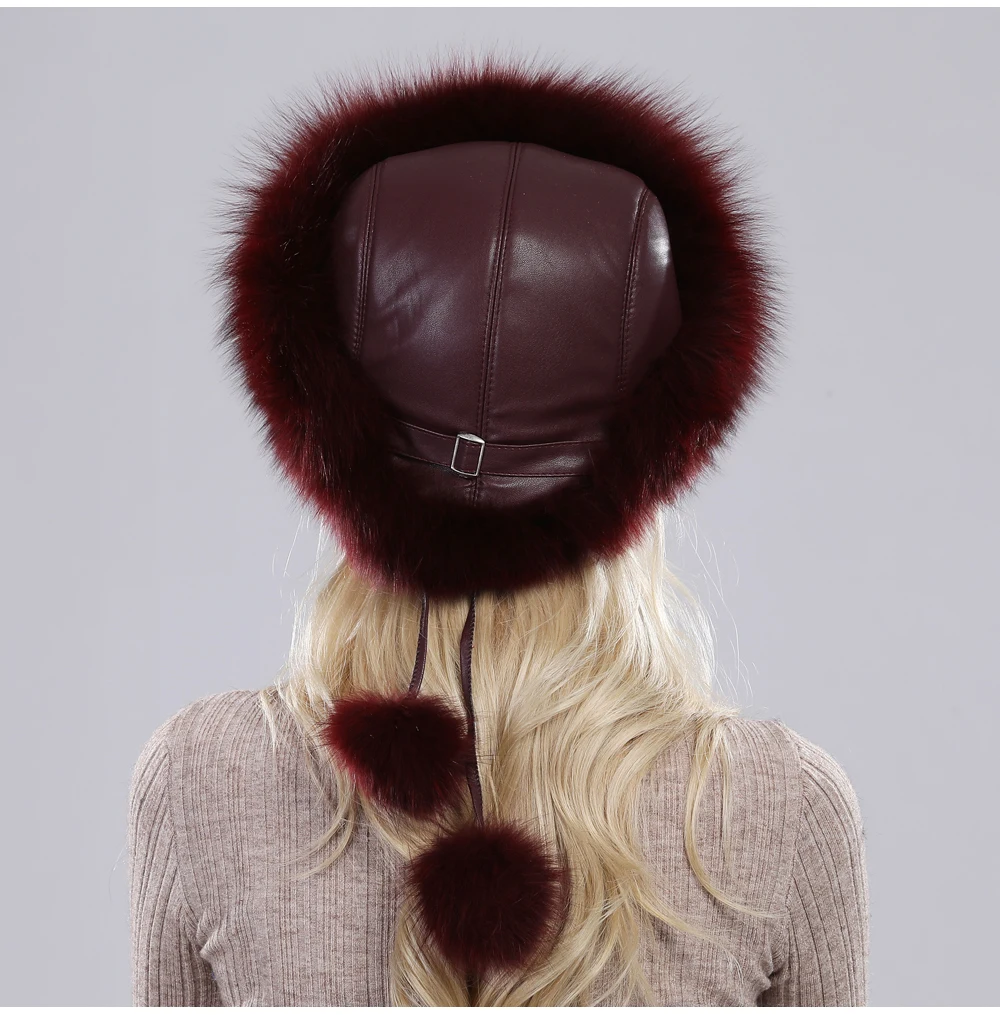 New Style Fashin Girl Genuine Fox Fur Hat Warm Soft Natural Fox Fur Bomber Caps Lady Luxurious Quality Real Fox Fur Hats