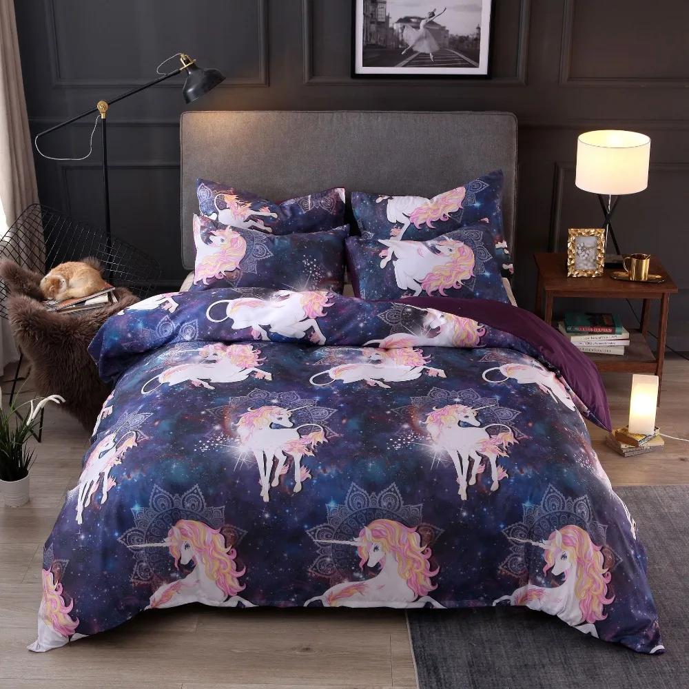

3D Bedding Set Fantasy Starry Sky Unicorn Bedding Queen King Single Double