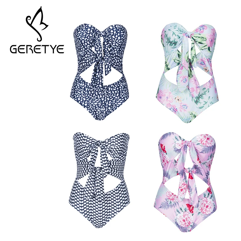 2019 Sexy Push Up Bikini Set One-Piece Women Swimwear Bow Backless Designr Swimming Lace Dot Bathing Suit 2019 Sexy Push Up Bikini Set One-Piece Women Swimwear Bow Backless Designr Swimming Lace Dot Bathing Suit