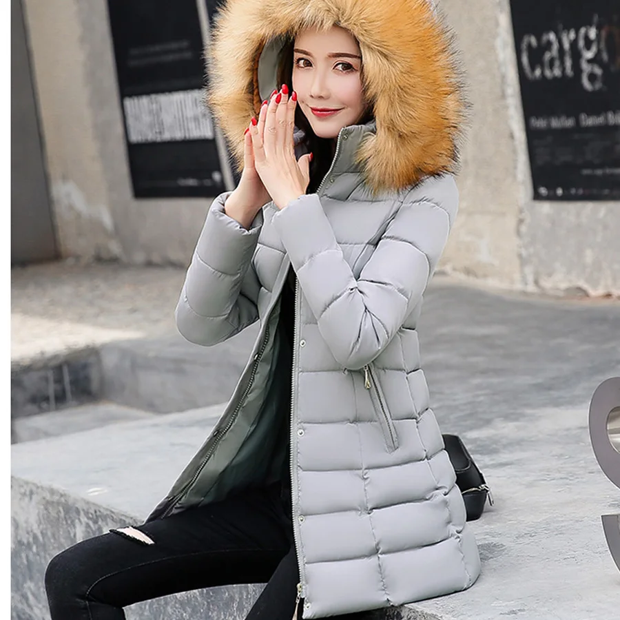 plus size winter coat women 2018 cotton-padded thick warm women jacket fur collar hooded medium-long outwear jaqueta feminia Coats
