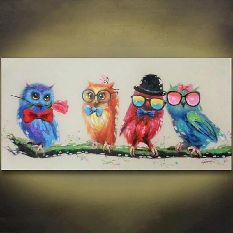 Colorful Owl Art Oil Painting Animal Hand Painted Acrylic ...
