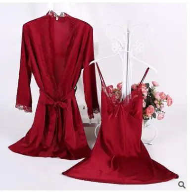 1931 Сексуальное Женское кружевное шелковое атласное кимоно, халат, ночная рубашка, наборы халатов с коротким рукавом, нижнее белье, пижамы, одежда для сна, женская ночная рубашка - Цвет: wine red