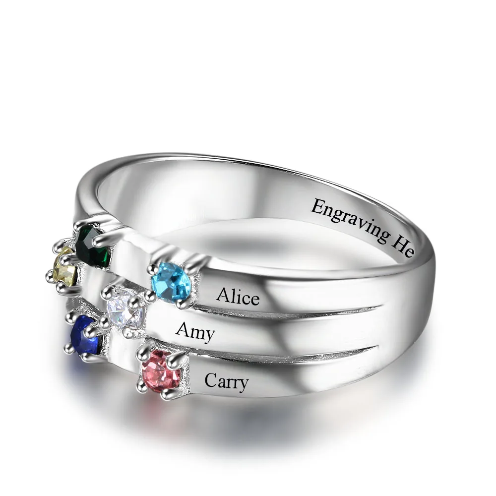 Family & Friendship Ring Engrave Names Custom 6 Birthstone 925 Sterling Silver Rings Gifts For Best Friends (JewelOra RI102508)