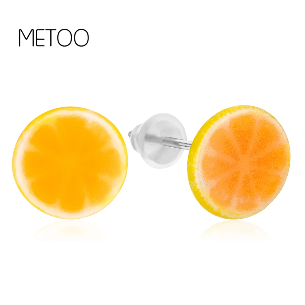 

METOO 2019 Earrings Fruit Lemon Grapefruit and Orange Tablets Stud Earring Small Fresh Fashion Earrings for Women Girl Kids