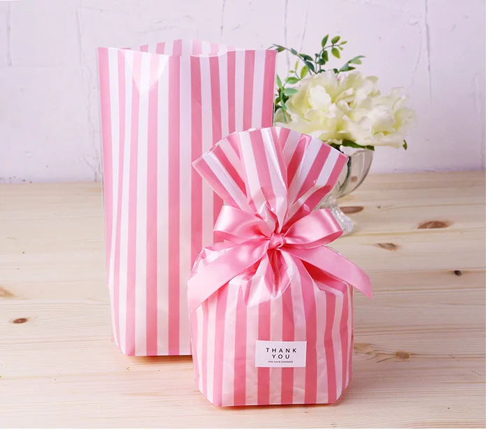 100 pcs Color Plastic Striped Cookie Candy Gift Bags Not Adhesive Seal Package Bag Cellophane Birthday