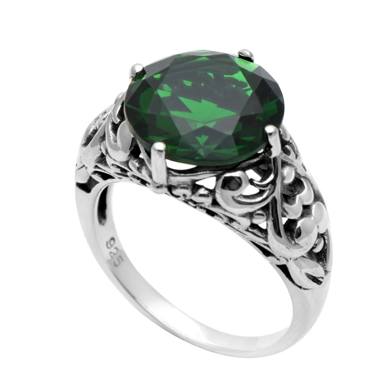 Szjinao 925 sterling silver ring wholesale in Europe and the popular antique ring bohemian women green emerald
