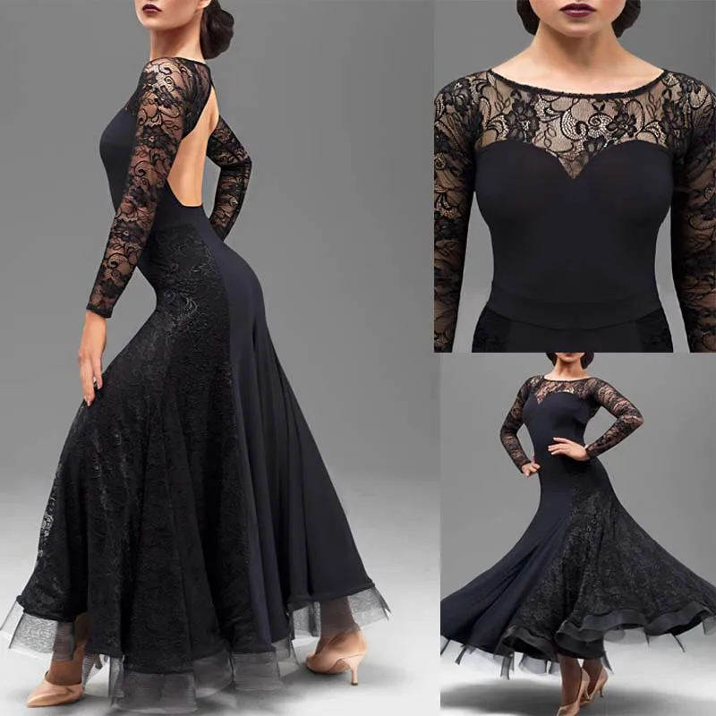 

green waltz dress rumba standard smooth dance dresses Standard social dress Ballroom dance competition dress Lace black