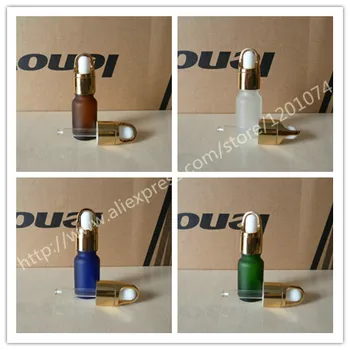 

10ml clear/blue/green/brown frosted Glass Bottle With aluminum shiny gold basket+white/black rubber lid.. for Essential Oil