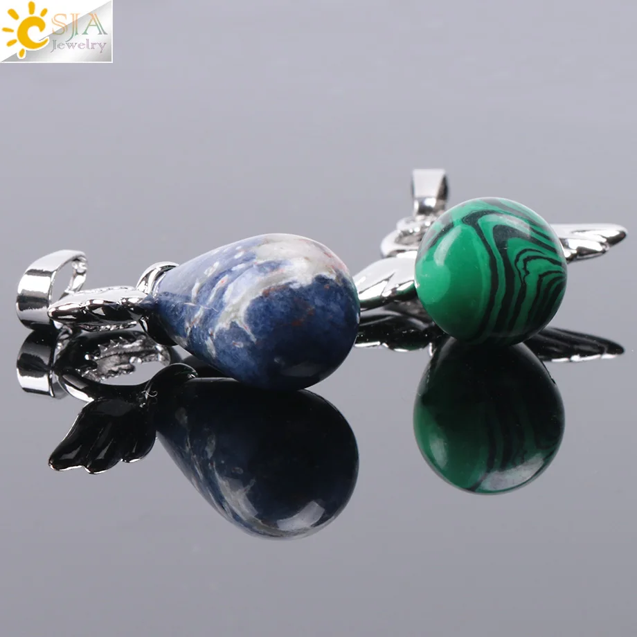 Natural Stones Angels Pendant for Necklace Pink Quartz Onyx - Image 5