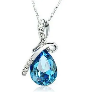 

2016 promotion water drop Austria crystal 925 sterling silver ladies`pendant necklaces 45cm jewelry gift drop shipping