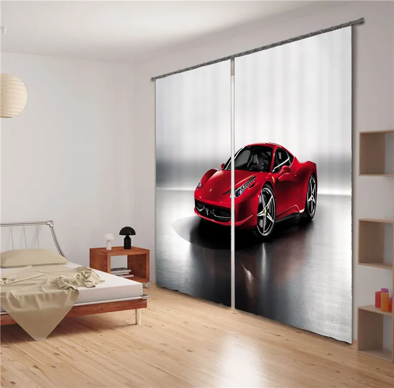 Luxury red car Digital Print 3D Blackout Curtains kids For Living room