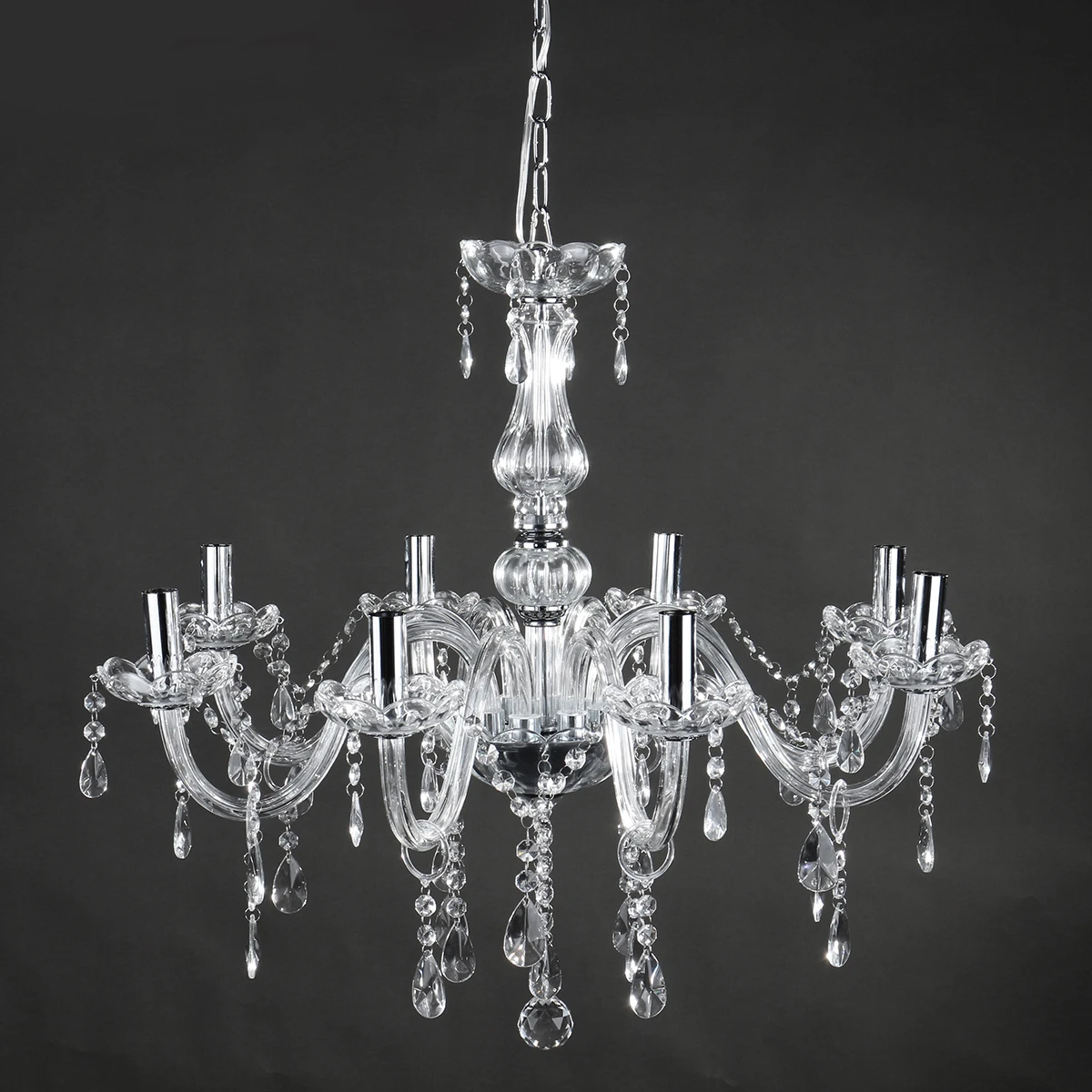 

E12 AC110-240V 8 Heads Clear Crystal Pendant Light Modern Crystal Light Fixture Bedroom Hanging