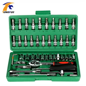 

TUNGFULL Screwdriver 46pc Spanner Socket Set Car Repair Tool Ratchet Wrench Set Cr-V Hand Tools Combination Bit Tool Kit