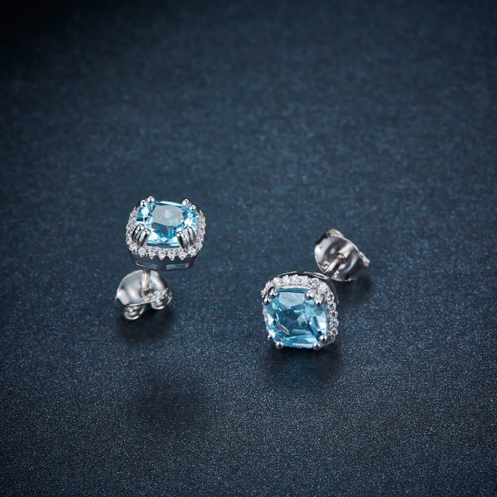 Серьги гвоздики из серебра 925 пробы с натуральным голубым топазом|jewelry sets|set for