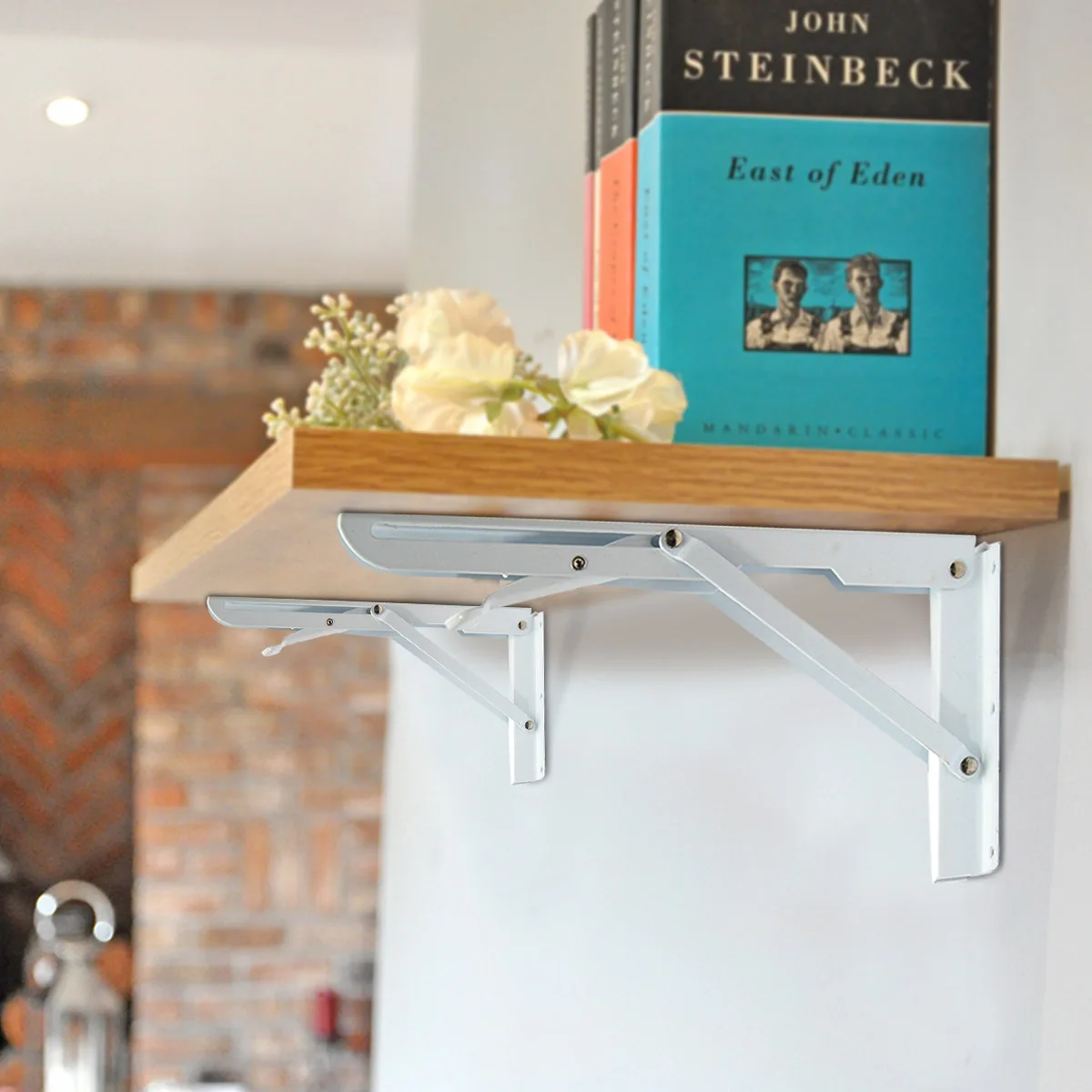 

2Pcs Cold Rolled Steel Max Load 60kg 29x2.3x14cm White Wall Mounted Metal Folding Triangle Angle Shelf Support Bracket Rack