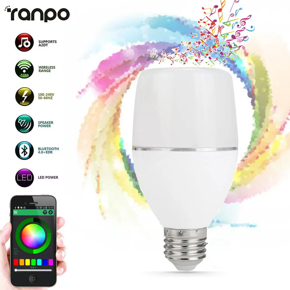 Speaker Bluetooth Bulbs E27 LED RGB Light Music Bulb Lamp Color Changing Via WiFi App Control