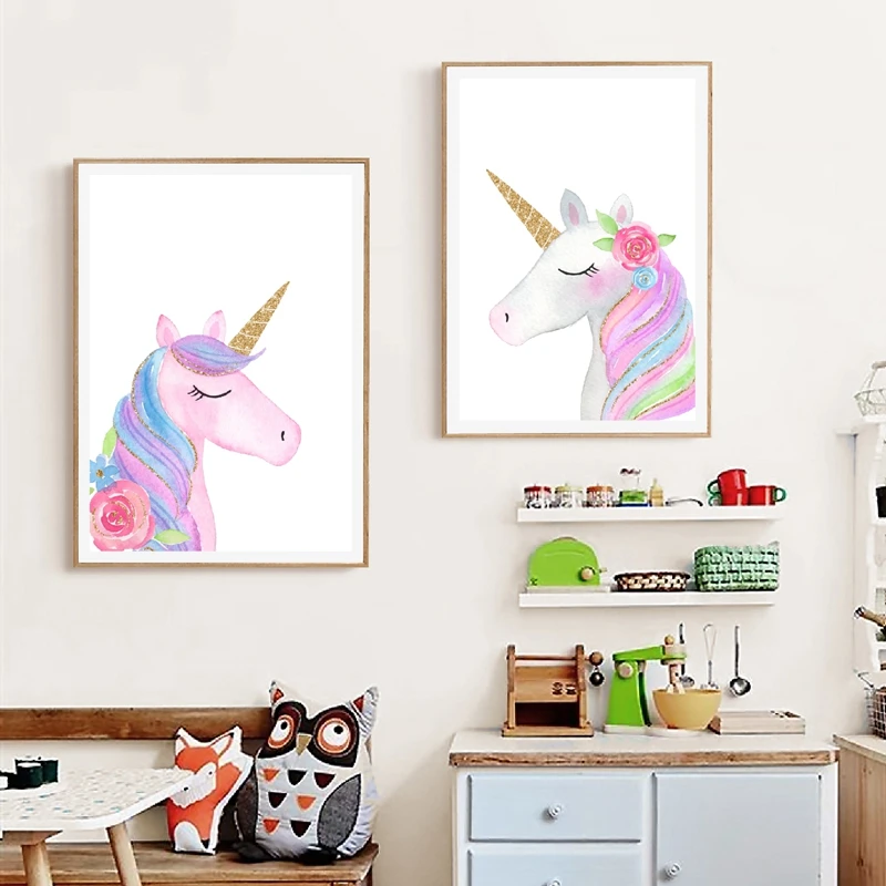 Unicorn canvas print Girls room decor