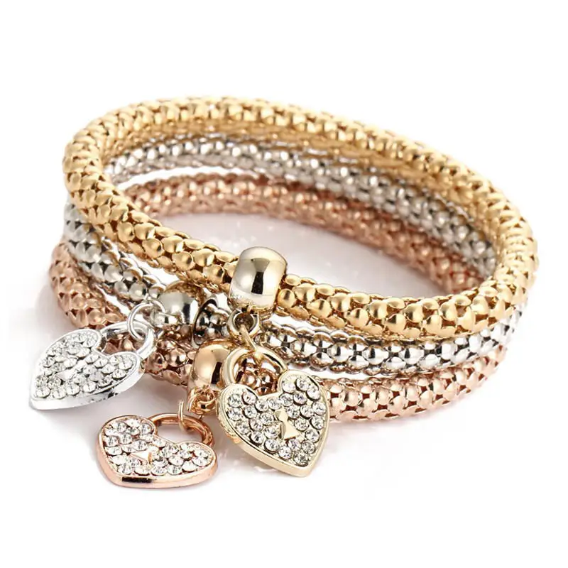 Модный Ювелирный Браслет в виде сердца с кристаллами, браслет и браслеты с попкорном, браслет дружбы, свадебные браслеты для женщин, подарок - Окраска металла: 81003