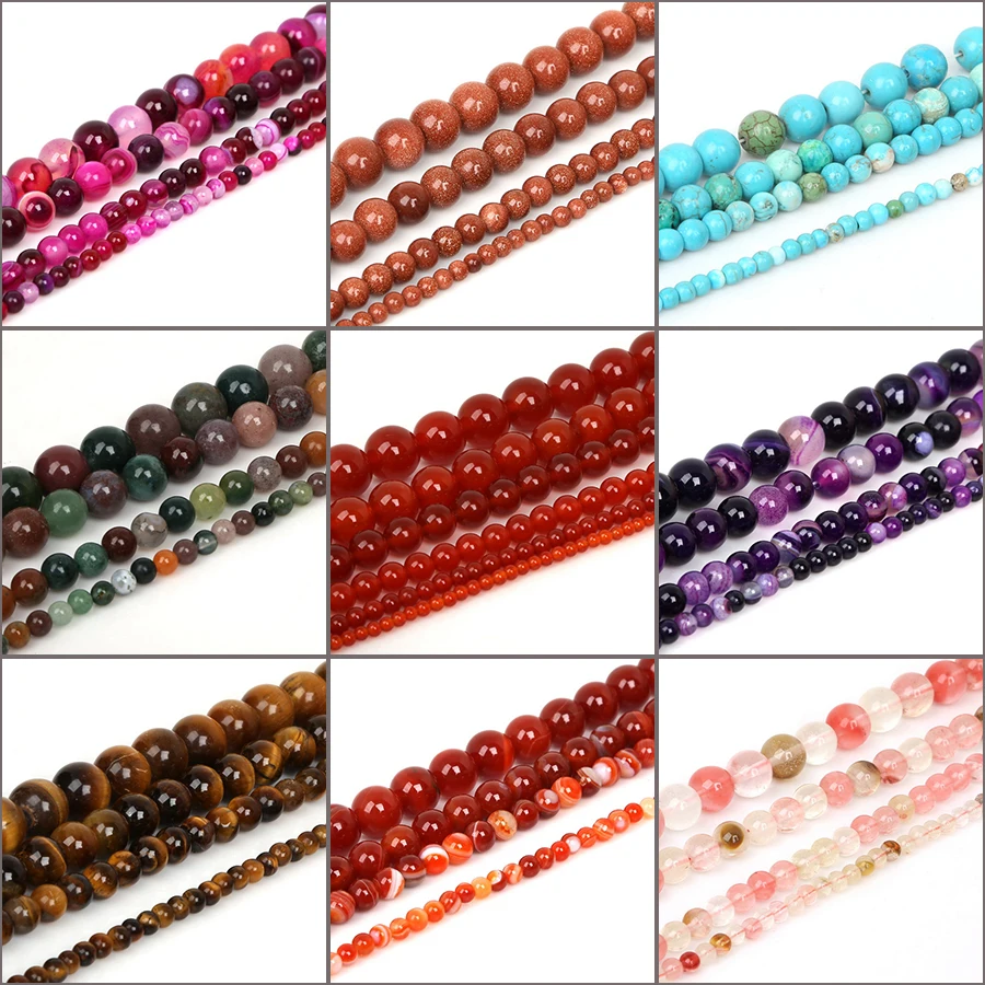 New Fashion 4 6 8 10mm Natural Stone Beads Black Lava Tiger Eye Bulk Loose For DIY Jewelry Making Bracelet Necklace | Украшения и