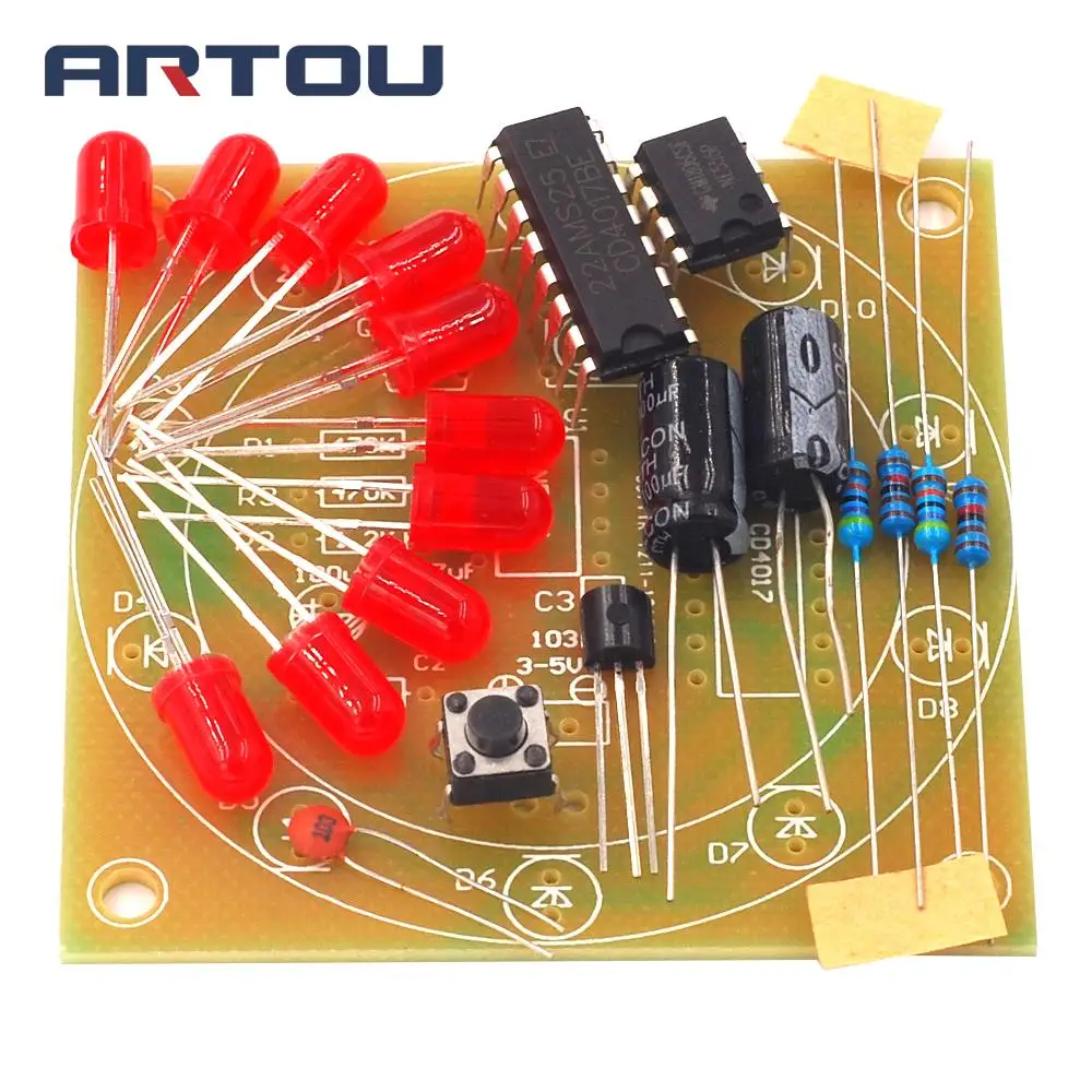 

Electronic NE555 CD4017 Wheel Of Fortune DIY Kit Lucky Turntable Welding Training LED Flashing Light Rotary Suite Fun Gift Game