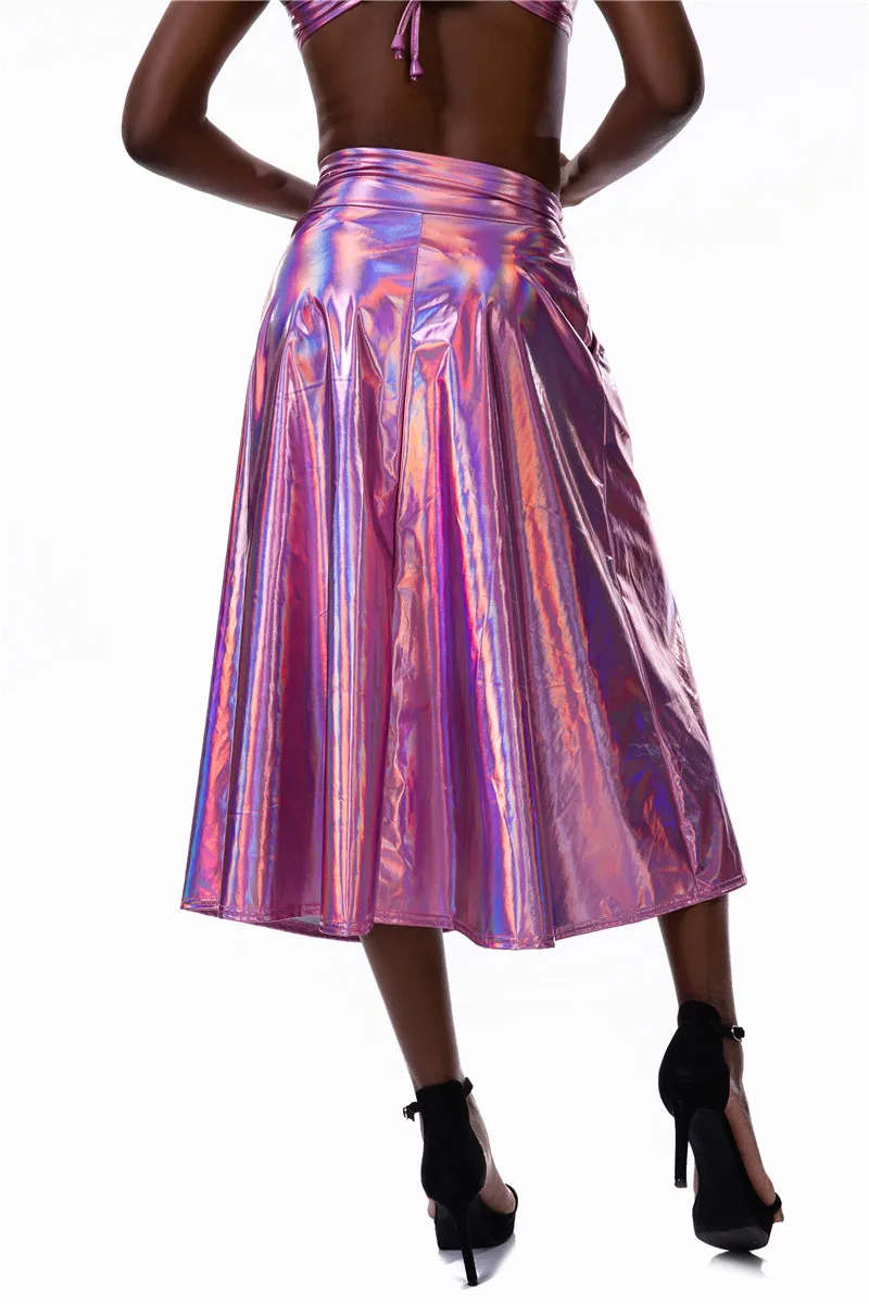 CUHAKCI Хай-стрит юбка карман Для женщин А-образного силуэта средней длины яркие и юбкой золотистого цвета с со складками больших размеров свободного кроя с эластичной резинкой широкий пояс танцевальная клубная одежда